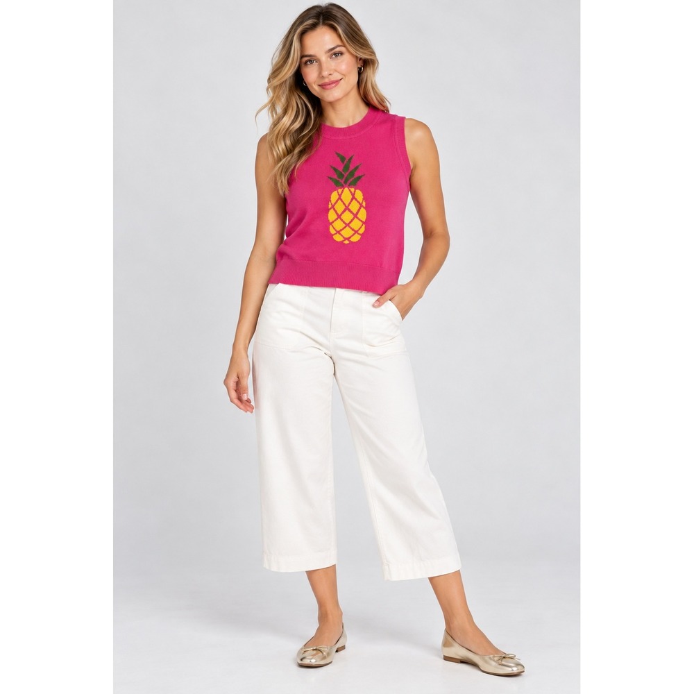 Free Assembly Pink Pineapple Sweater Vest Sleeveless Knit Top Medium NWT